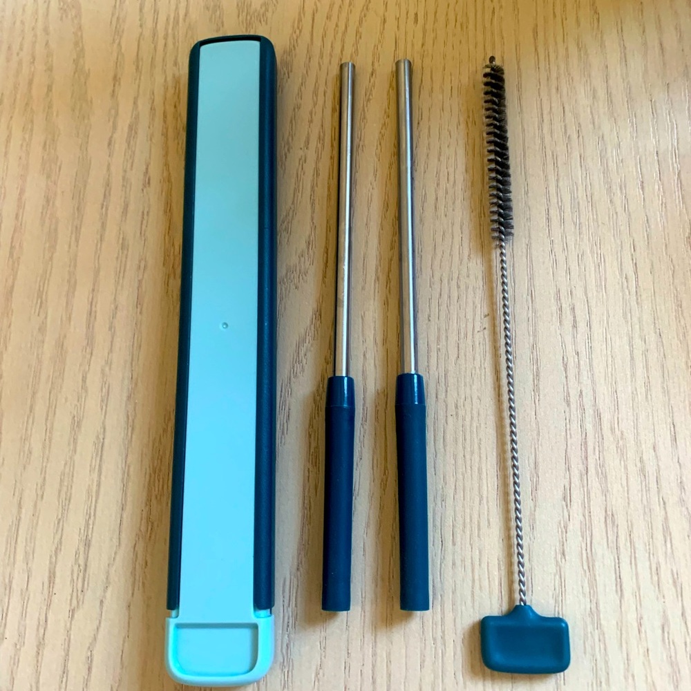 🎉3/$20🎉 Stainless Steel 4 Piece Reusable Extendable Straw Set with Case - Green